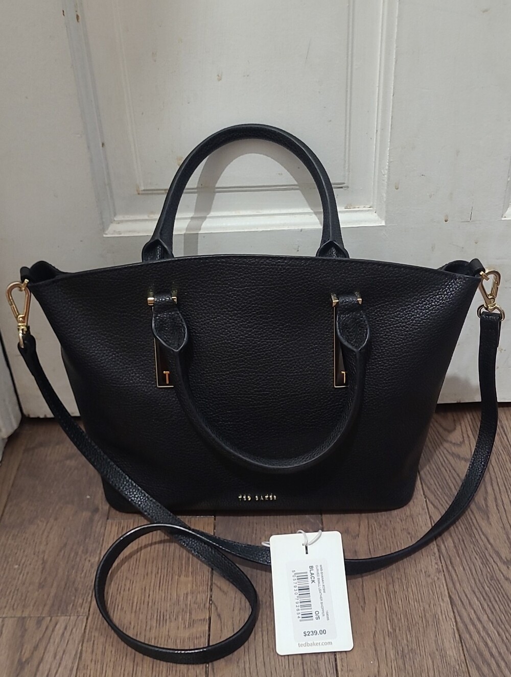 Ted Baker Black Pebbled Leather Satchel Curved Small Shopper